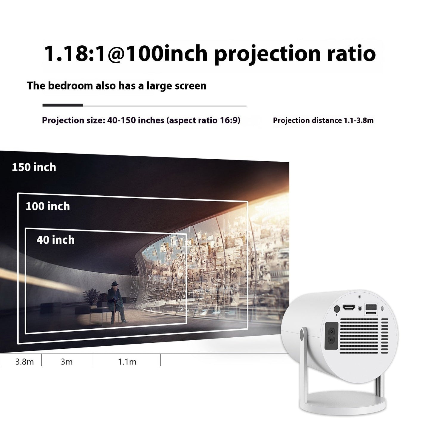 Smart HD™ Mini Projector Auto Focus, 180° Projection Angle, - Ecomosaic
